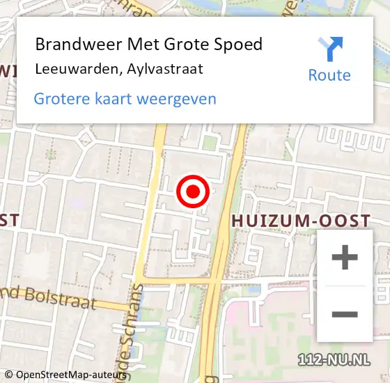 Locatie op kaart van de 112 melding: Brandweer Met Grote Spoed Naar Leeuwarden, Aylvastraat op 18 januari 2024 18:20