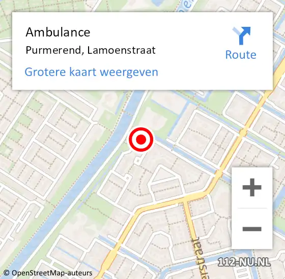 Locatie op kaart van de 112 melding: Ambulance Purmerend, Lamoenstraat op 18 januari 2024 18:30