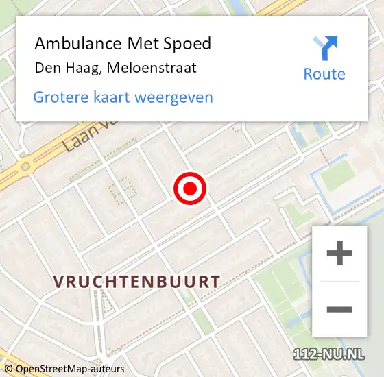 Locatie op kaart van de 112 melding: Ambulance Met Spoed Naar Den Haag, Meloenstraat op 18 januari 2024 18:43