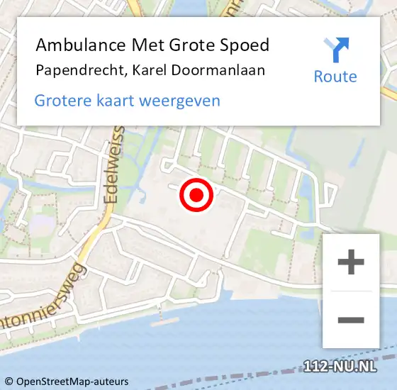 Locatie op kaart van de 112 melding: Ambulance Met Grote Spoed Naar Papendrecht, Karel Doormanlaan op 18 januari 2024 18:47