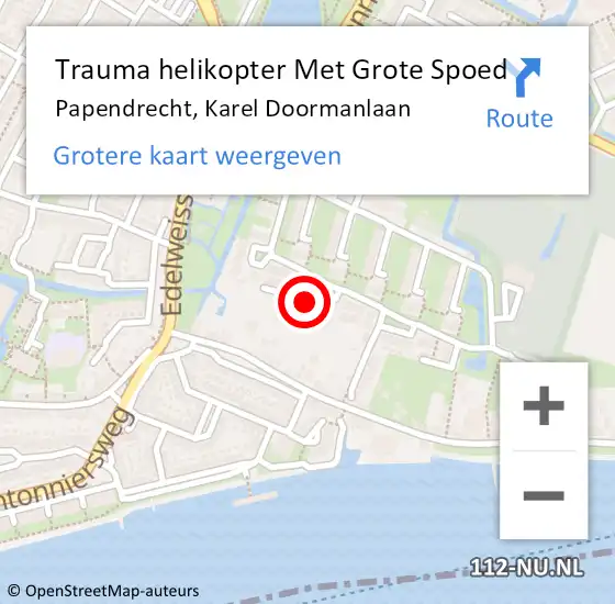 Locatie op kaart van de 112 melding: Trauma helikopter Met Grote Spoed Naar Papendrecht, Karel Doormanlaan op 18 januari 2024 18:48