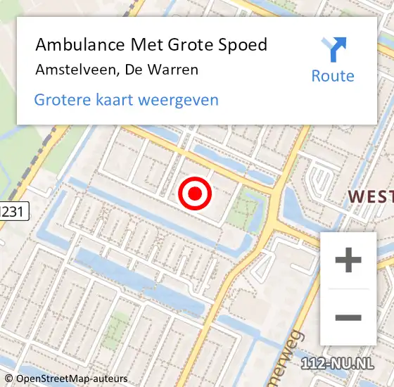 Locatie op kaart van de 112 melding: Ambulance Met Grote Spoed Naar Amstelveen, De Warren op 18 januari 2024 18:58