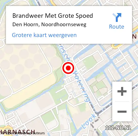 Locatie op kaart van de 112 melding: Brandweer Met Grote Spoed Naar Den Hoorn, Noordhoornseweg op 18 januari 2024 19:12