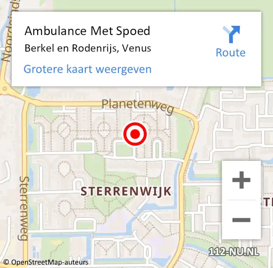 Locatie op kaart van de 112 melding: Ambulance Met Spoed Naar Berkel en Rodenrijs, Venus op 18 januari 2024 19:17