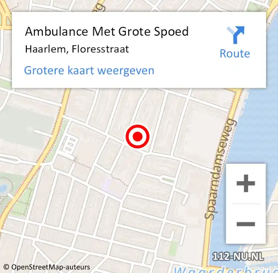 Locatie op kaart van de 112 melding: Ambulance Met Grote Spoed Naar Haarlem, Floresstraat op 18 januari 2024 19:18