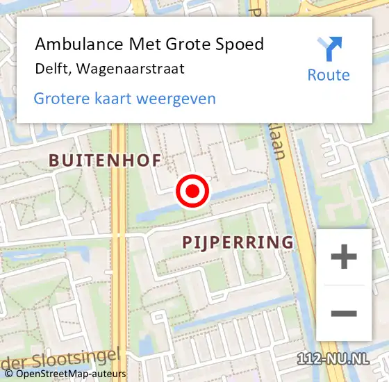 Locatie op kaart van de 112 melding: Ambulance Met Grote Spoed Naar Delft, Wagenaarstraat op 18 januari 2024 19:42