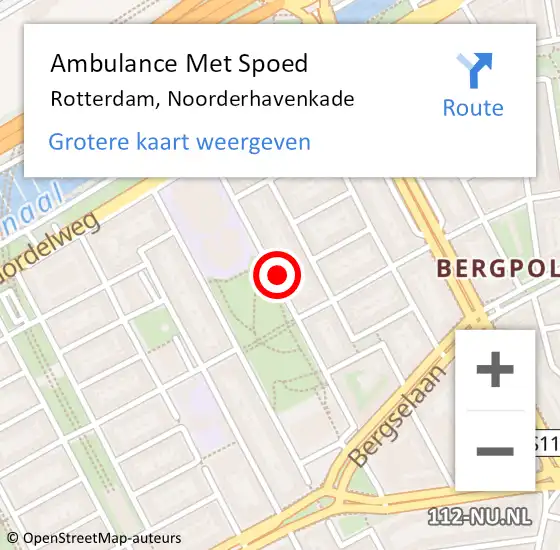 Locatie op kaart van de 112 melding: Ambulance Met Spoed Naar Rotterdam, Noorderhavenkade op 18 januari 2024 19:57