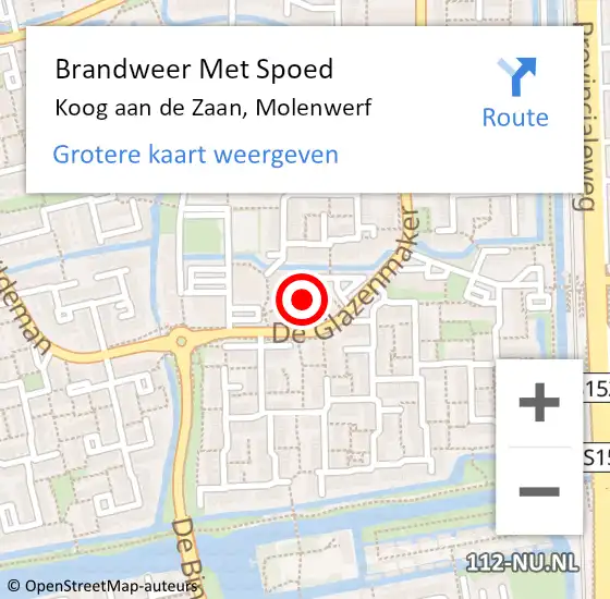 Locatie op kaart van de 112 melding: Brandweer Met Spoed Naar Koog aan de Zaan, Molenwerf op 18 januari 2024 20:22