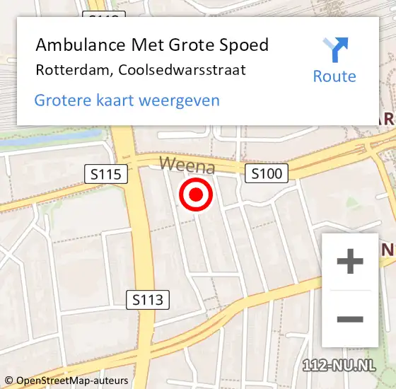 Locatie op kaart van de 112 melding: Ambulance Met Grote Spoed Naar Rotterdam, Coolsedwarsstraat op 22 september 2014 17:02