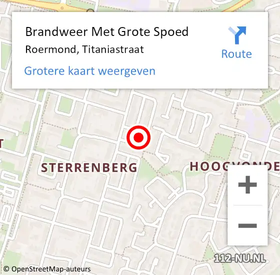 Locatie op kaart van de 112 melding: Brandweer Met Grote Spoed Naar Roermond, Titaniastraat op 18 januari 2024 21:06