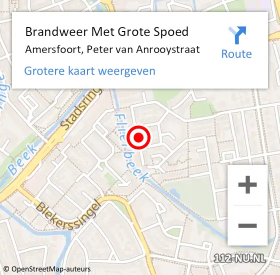 Locatie op kaart van de 112 melding: Brandweer Met Grote Spoed Naar Amersfoort, Peter van Anrooystraat op 18 januari 2024 21:12