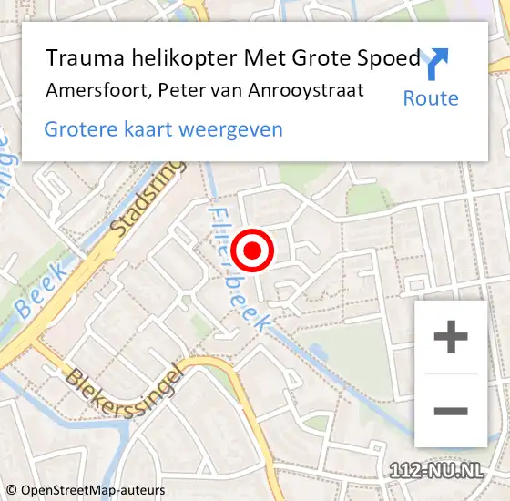 Locatie op kaart van de 112 melding: Trauma helikopter Met Grote Spoed Naar Amersfoort, Peter van Anrooystraat op 18 januari 2024 21:13