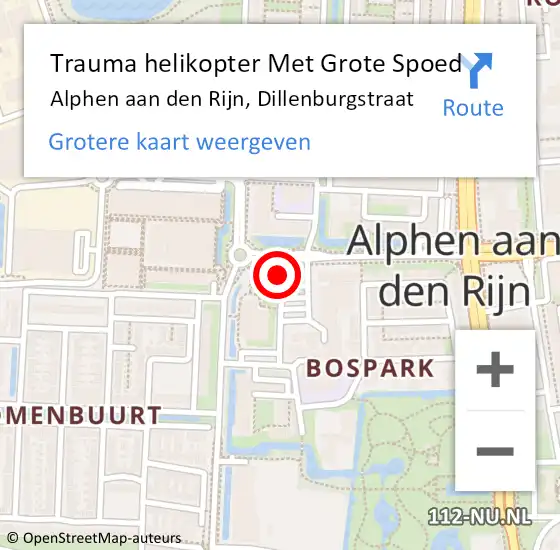 Locatie op kaart van de 112 melding: Trauma helikopter Met Grote Spoed Naar Alphen aan den Rijn, Dillenburgstraat op 18 januari 2024 21:14