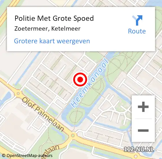 Locatie op kaart van de 112 melding: Politie Met Grote Spoed Naar Zoetermeer, Ketelmeer op 18 januari 2024 21:37