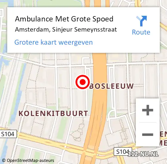Locatie op kaart van de 112 melding: Ambulance Met Grote Spoed Naar Amsterdam, Sinjeur Semeynsstraat op 18 januari 2024 22:54