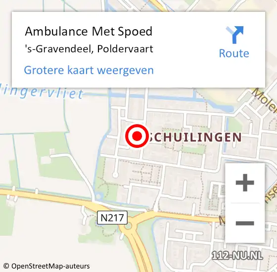 Locatie op kaart van de 112 melding: Ambulance Met Spoed Naar 's-Gravendeel, Poldervaart op 18 januari 2024 23:15