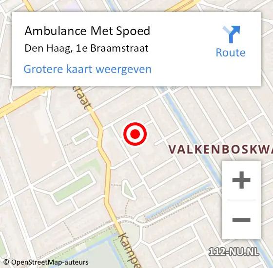 Locatie op kaart van de 112 melding: Ambulance Met Spoed Naar Den Haag, 1e Braamstraat op 19 januari 2024 00:55