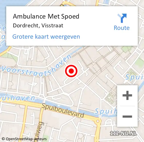 Locatie op kaart van de 112 melding: Ambulance Met Spoed Naar Dordrecht, Visstraat op 19 januari 2024 01:07