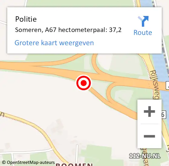Locatie op kaart van de 112 melding: Politie Someren, A67 hectometerpaal: 37,2 op 19 januari 2024 01:10