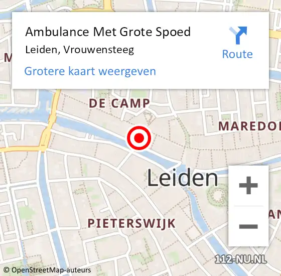 Locatie op kaart van de 112 melding: Ambulance Met Grote Spoed Naar Leiden, Vrouwensteeg op 19 januari 2024 02:08