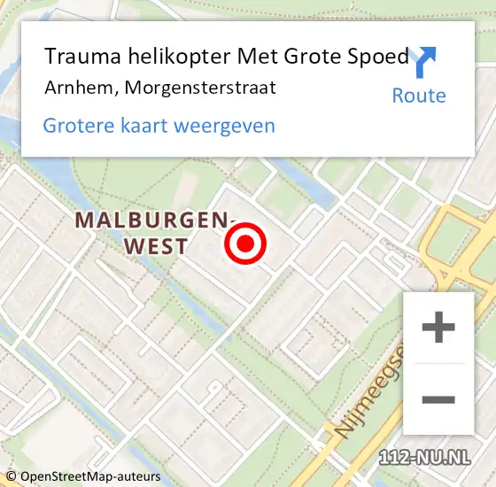 Locatie op kaart van de 112 melding: Trauma helikopter Met Grote Spoed Naar Arnhem, Morgensterstraat op 19 januari 2024 02:28