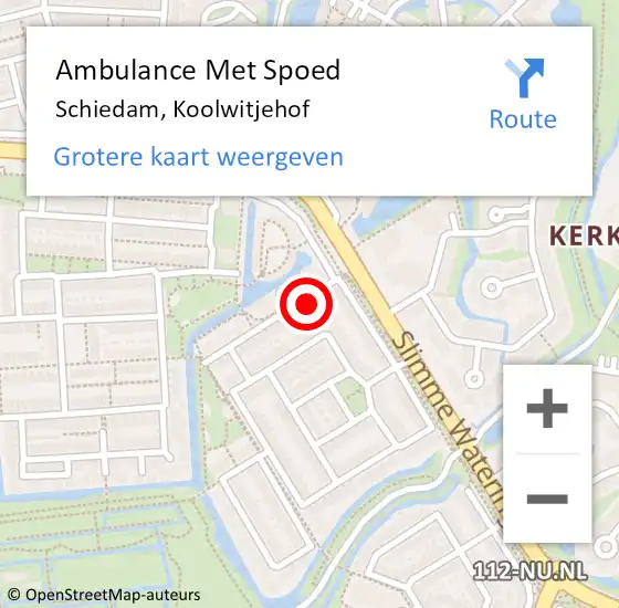 Locatie op kaart van de 112 melding: Ambulance Met Spoed Naar Schiedam, Koolwitjehof op 19 januari 2024 02:58