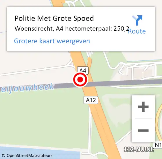 Locatie op kaart van de 112 melding: Politie Met Grote Spoed Naar Woensdrecht, A4 hectometerpaal: 250,2 op 19 januari 2024 05:29