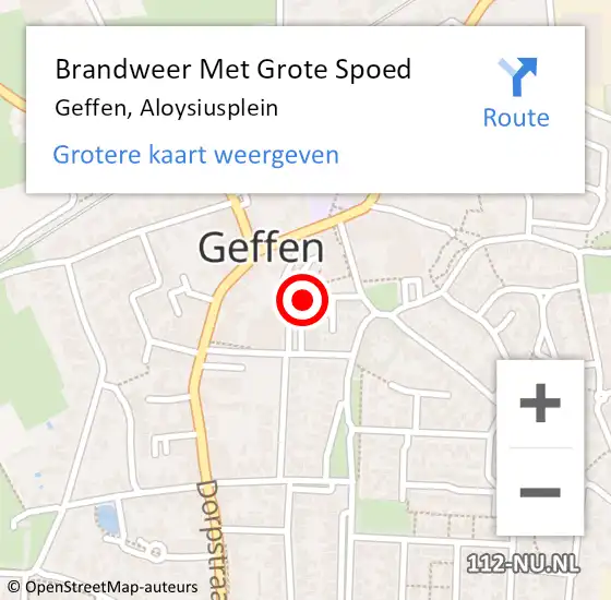 Locatie op kaart van de 112 melding: Brandweer Met Grote Spoed Naar Geffen, Aloysiusplein op 19 januari 2024 07:10