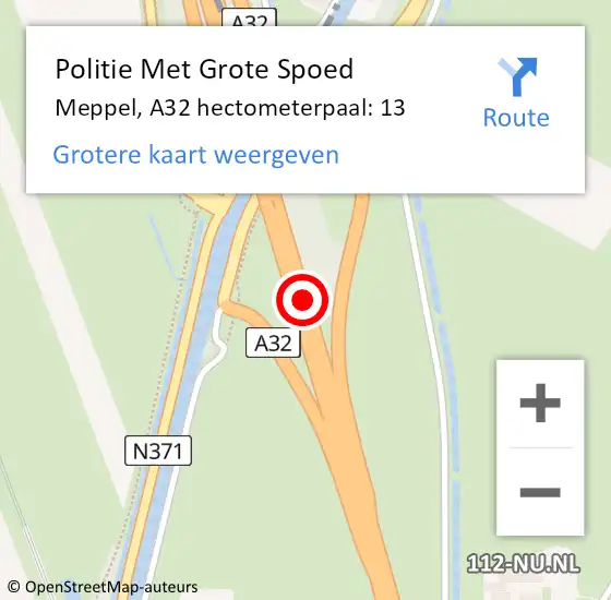 Locatie op kaart van de 112 melding: Politie Met Grote Spoed Naar Meppel, A32 hectometerpaal: 13 op 19 januari 2024 07:16