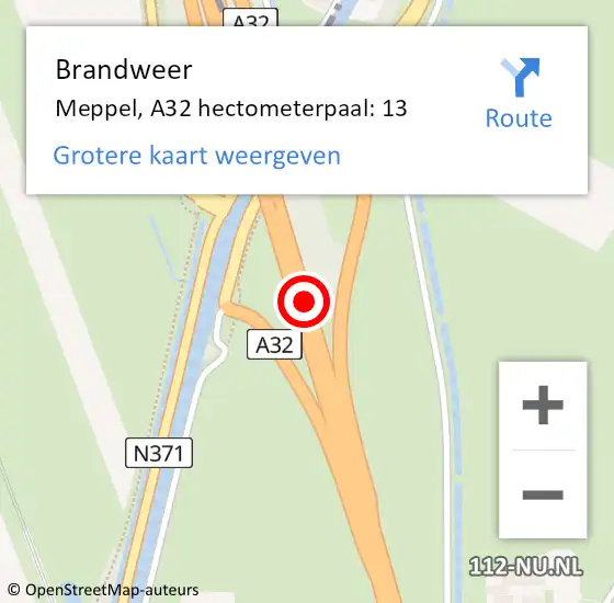 Locatie op kaart van de 112 melding: Brandweer Meppel, A32 hectometerpaal: 13 op 19 januari 2024 07:19