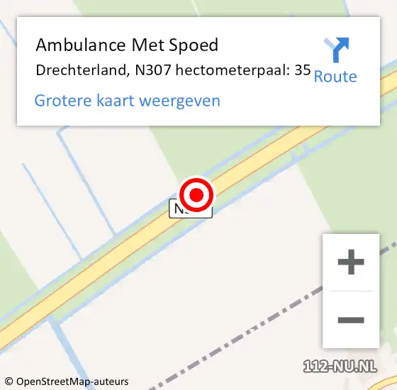 Locatie op kaart van de 112 melding: Ambulance Met Spoed Naar Drechterland, N307 hectometerpaal: 35 op 19 januari 2024 07:46