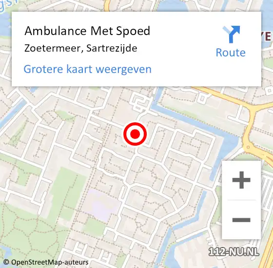 Locatie op kaart van de 112 melding: Ambulance Met Spoed Naar Zoetermeer, Sartrezijde op 19 januari 2024 08:00