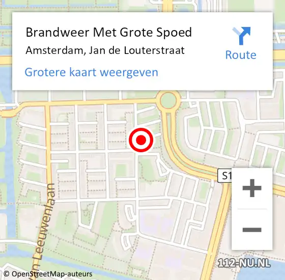 Locatie op kaart van de 112 melding: Brandweer Met Grote Spoed Naar Amsterdam, Jan de Louterstraat op 19 januari 2024 08:10