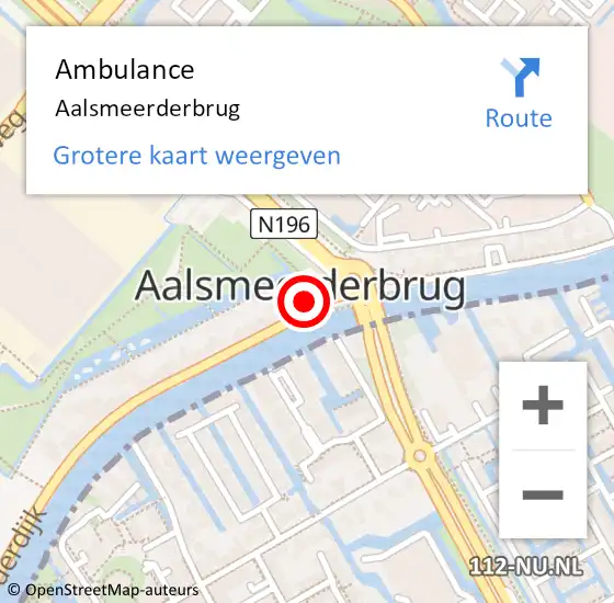 Locatie op kaart van de 112 melding: Ambulance Aalsmeerderbrug op 19 januari 2024 08:17