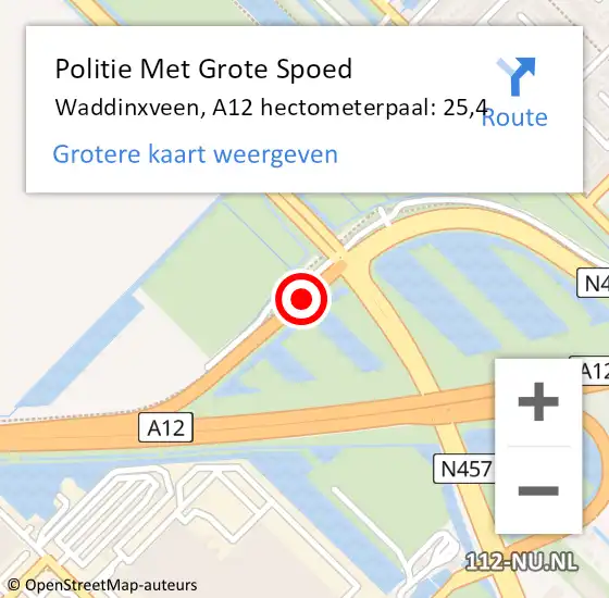 Locatie op kaart van de 112 melding: Politie Met Grote Spoed Naar Waddinxveen, A12 hectometerpaal: 25,4 op 19 januari 2024 08:32