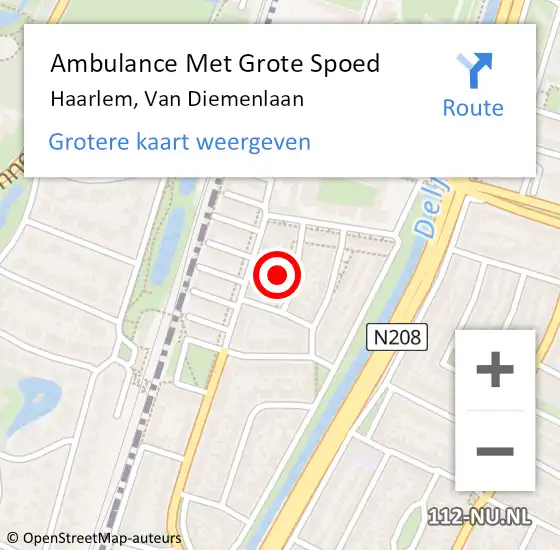 Locatie op kaart van de 112 melding: Ambulance Met Grote Spoed Naar Haarlem, Van Diemenlaan op 19 januari 2024 08:51