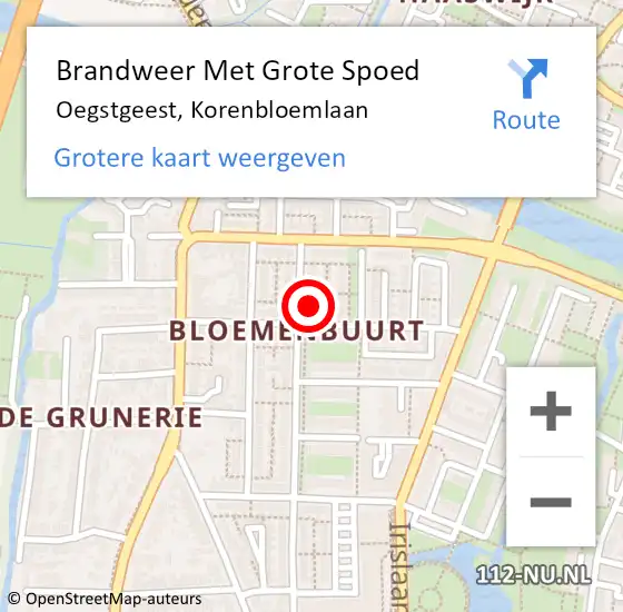 Locatie op kaart van de 112 melding: Brandweer Met Grote Spoed Naar Oegstgeest, Korenbloemlaan op 19 januari 2024 09:08