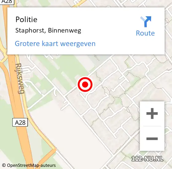 Locatie op kaart van de 112 melding: Politie Staphorst, Binnenweg op 19 januari 2024 09:34