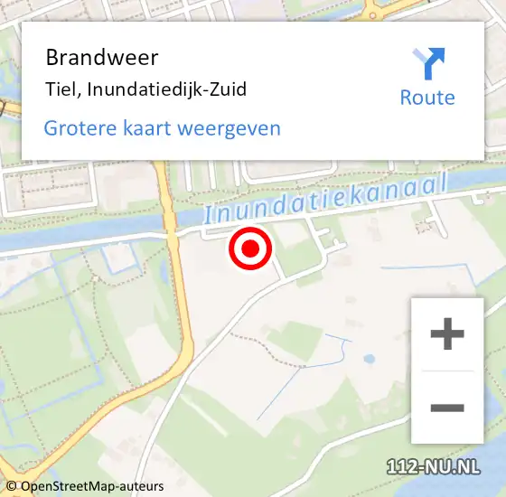 Locatie op kaart van de 112 melding: Brandweer Tiel, Inundatiedijk-Zuid op 19 januari 2024 09:34