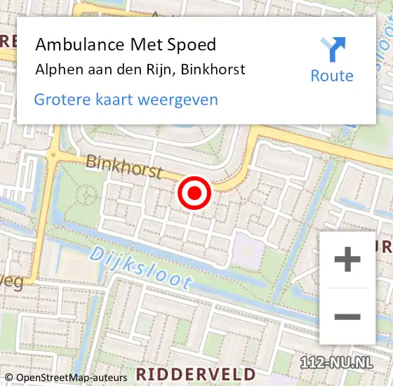 Locatie op kaart van de 112 melding: Ambulance Met Spoed Naar Alphen aan den Rijn, Binkhorst op 19 januari 2024 09:37