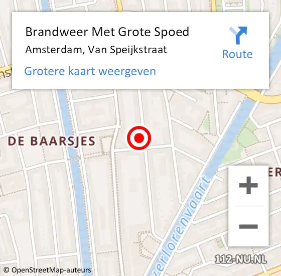 Locatie op kaart van de 112 melding: Brandweer Met Grote Spoed Naar Amsterdam, Van Speijkstraat op 19 januari 2024 09:46