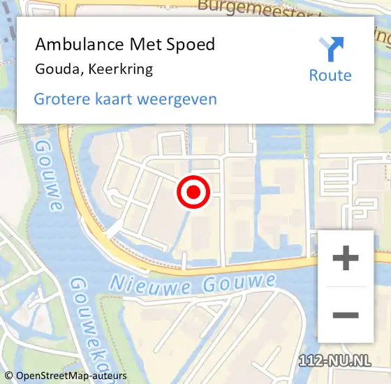 Locatie op kaart van de 112 melding: Ambulance Met Spoed Naar Gouda, Keerkring op 19 januari 2024 09:47