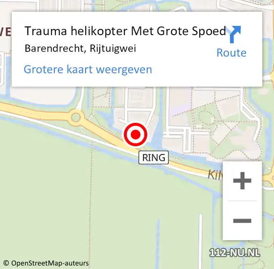 Locatie op kaart van de 112 melding: Trauma helikopter Met Grote Spoed Naar Barendrecht, Rijtuigwei op 19 januari 2024 09:55