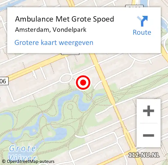 Locatie op kaart van de 112 melding: Ambulance Met Grote Spoed Naar Amsterdam, Vondelpark op 19 januari 2024 09:55