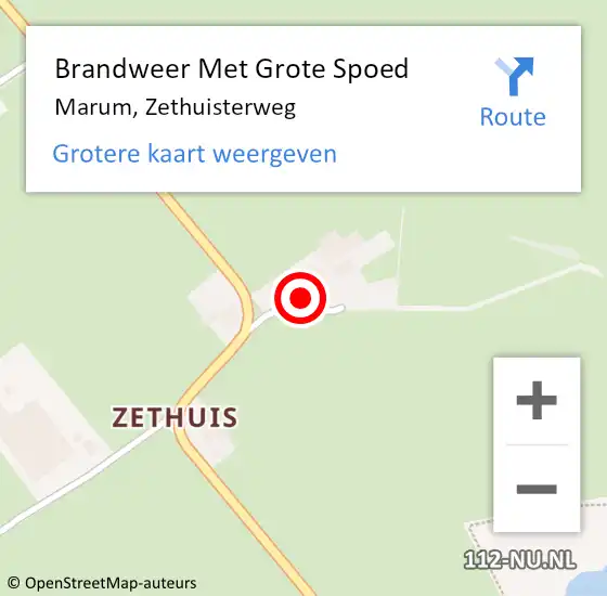 Locatie op kaart van de 112 melding: Brandweer Met Grote Spoed Naar Marum, Zethuisterweg op 19 januari 2024 09:59