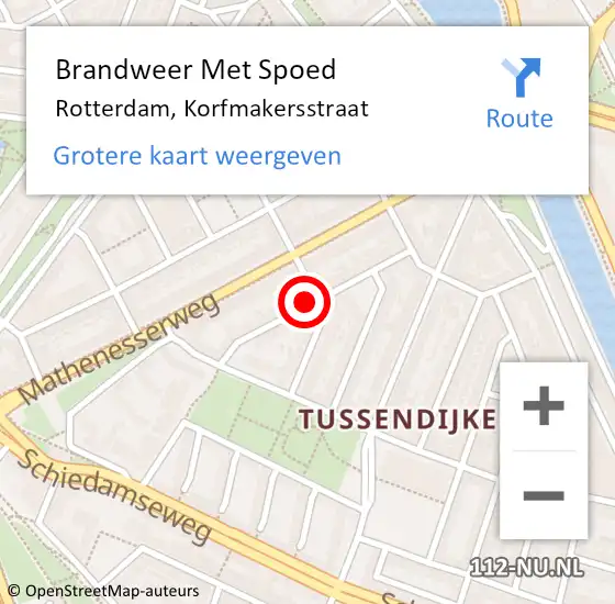 Locatie op kaart van de 112 melding: Brandweer Met Spoed Naar Rotterdam, Korfmakersstraat op 19 januari 2024 10:00