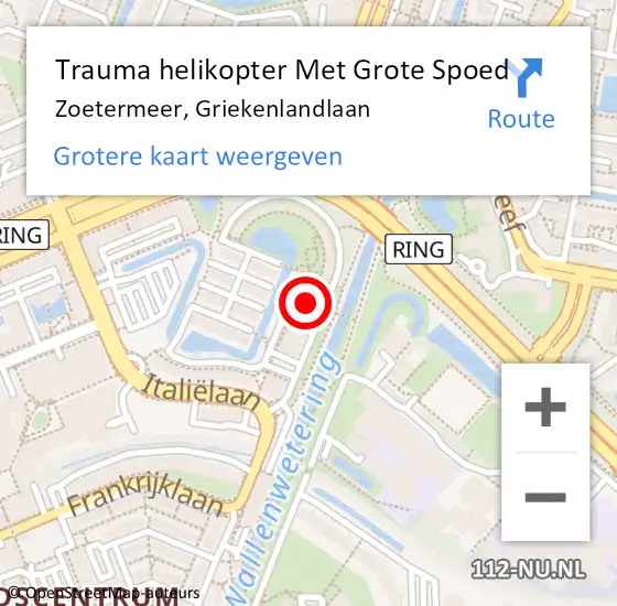 Locatie op kaart van de 112 melding: Trauma helikopter Met Grote Spoed Naar Zoetermeer, Griekenlandlaan op 19 januari 2024 10:02