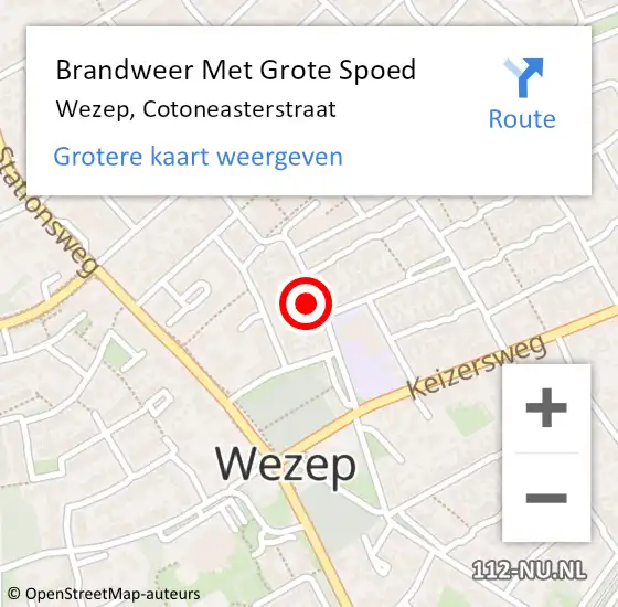 Locatie op kaart van de 112 melding: Brandweer Met Grote Spoed Naar Wezep, Cotoneasterstraat op 19 januari 2024 10:11