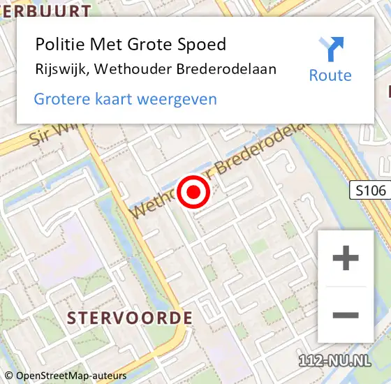 Locatie op kaart van de 112 melding: Politie Met Grote Spoed Naar Rijswijk, Wethouder Brederodelaan op 19 januari 2024 10:18