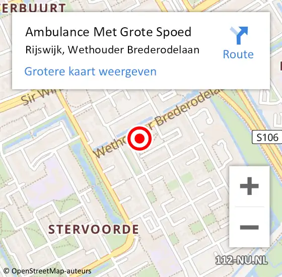 Locatie op kaart van de 112 melding: Ambulance Met Grote Spoed Naar Rijswijk, Wethouder Brederodelaan op 19 januari 2024 10:19